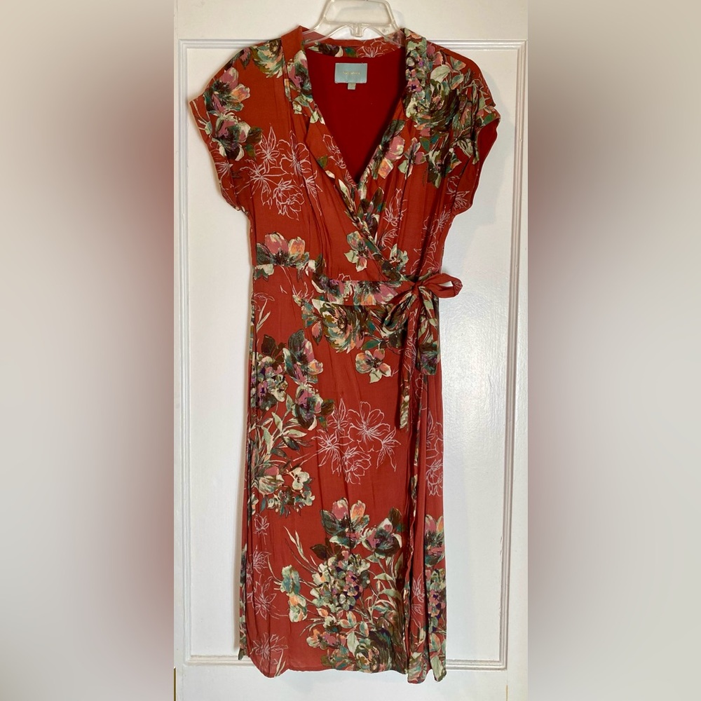 Autumn Floral Faux Wrap Dress